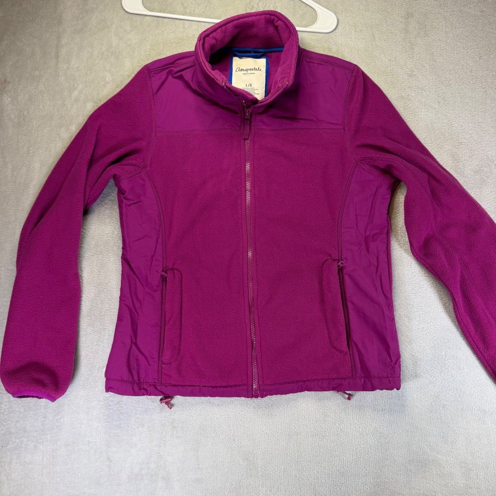 Aeropostale Womens Magenta Purple Full Zip Fleece Jacket Mixed Media Large